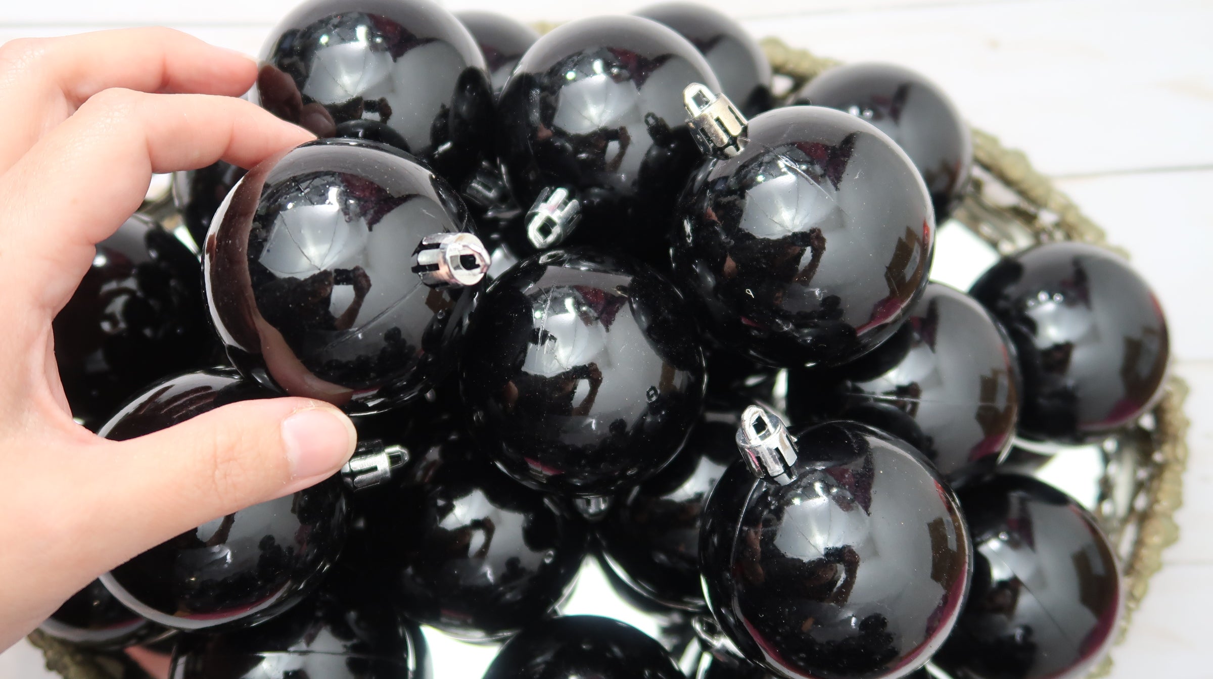 Black, shiny, Christmas ornament balls, dot mandala blank image 4
