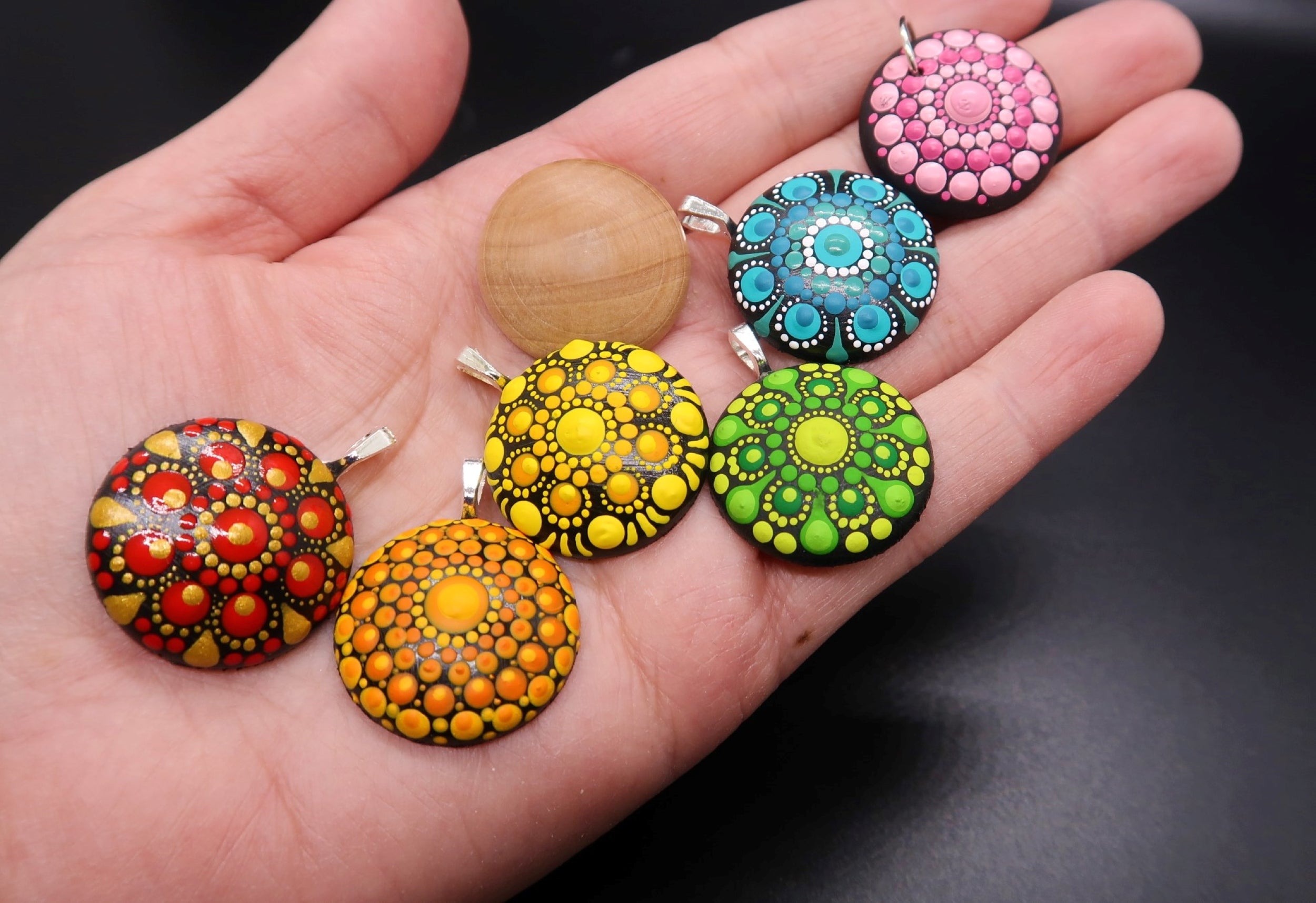 1" Rounded Blank Dot Mandala Wooden Pendant Lydia May image 3