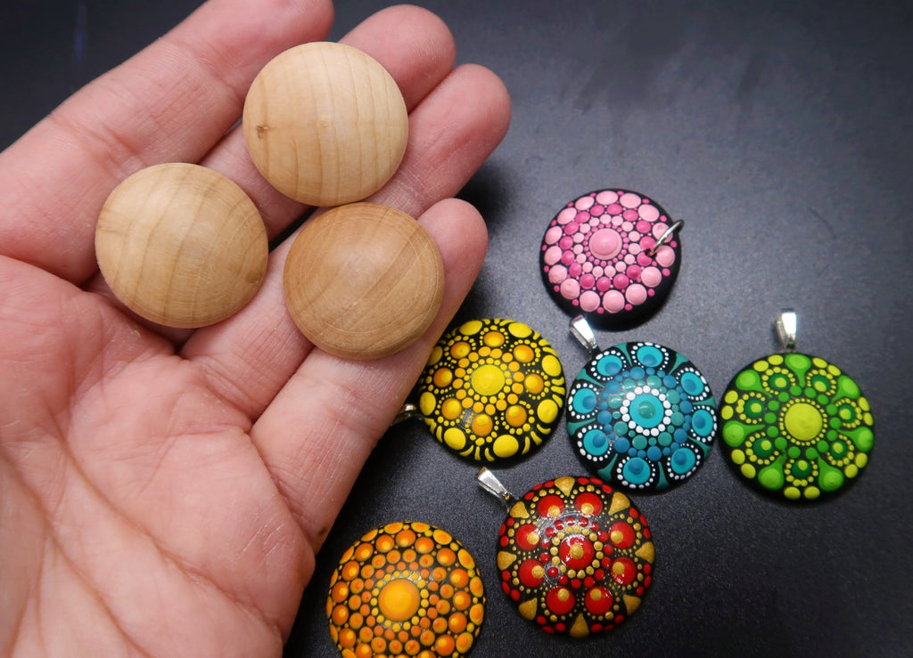 1" Rounded Blank Dot Mandala Wooden Pendant Lydia May image 0