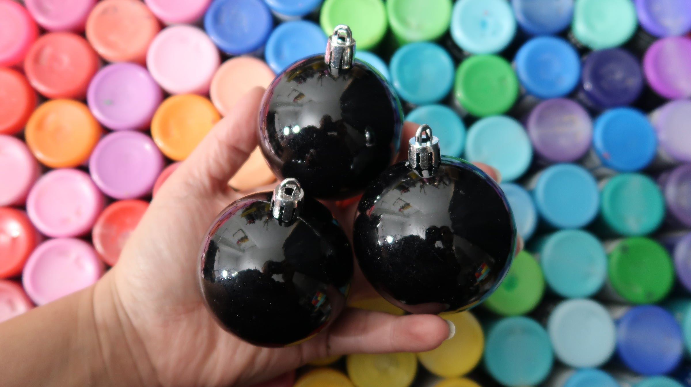 Black, shiny, Christmas ornament balls, dot mandala blank image 0